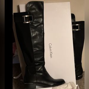 Calvin Klein cow silk neoprene black with chrome size boots pre-loved orin Box